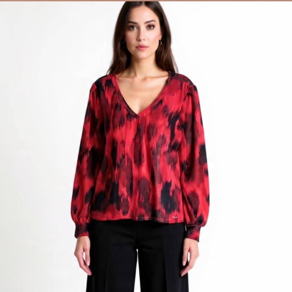 M❤️Calvin Klein Vivid Red and Black Blouse